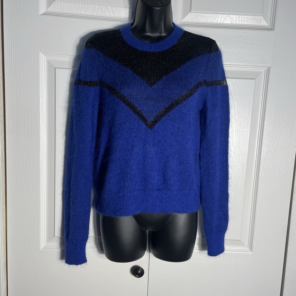 Rag & Bone Blaze‎ Metallic Net Mohair Alpaca Blend Sweater Women S Blue Pullover